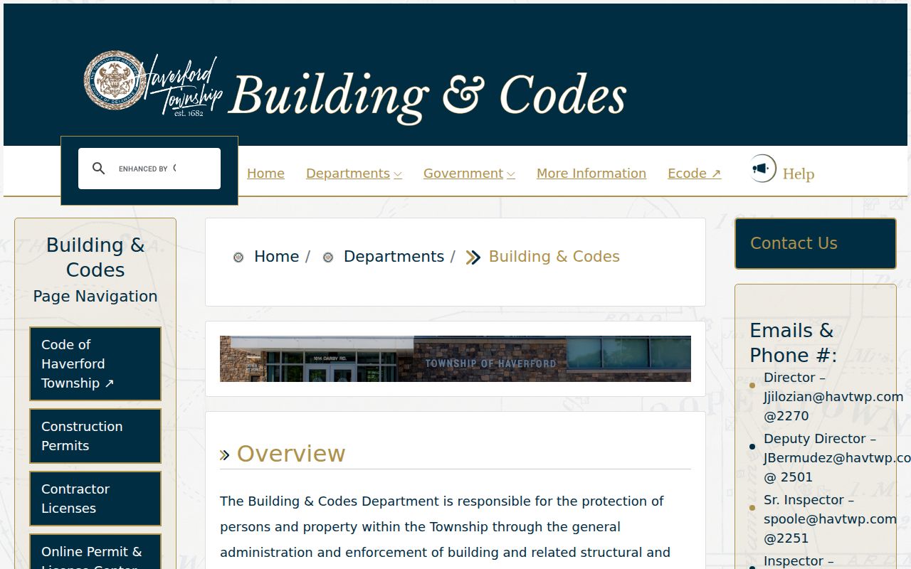 Haverford Township residents directory Building and Codes permit portal