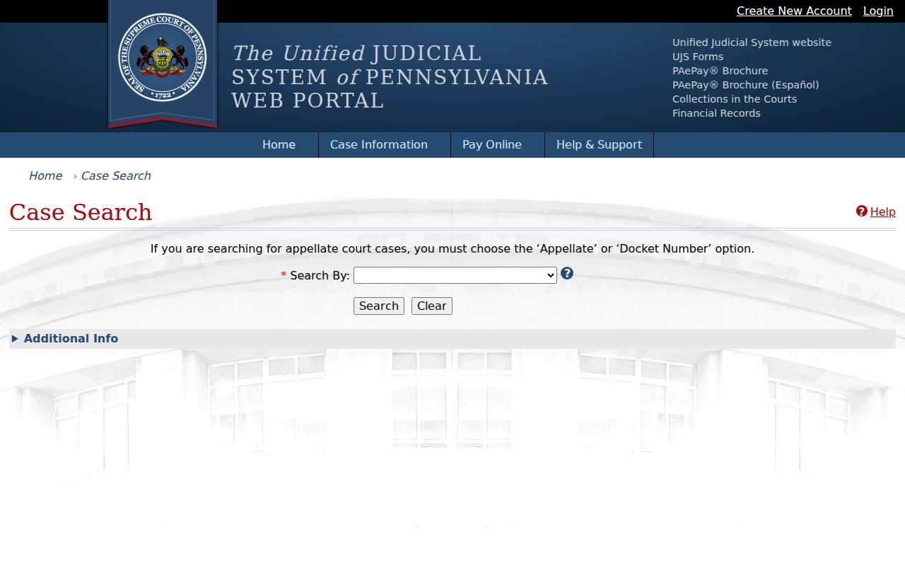Haverford Township residents directory Pennsylvania UJS case search screen